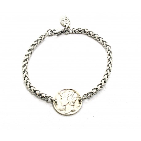 Bracelet Silver Mercury dime et chaine de blé