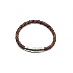 Braided dark brown leather bracelet