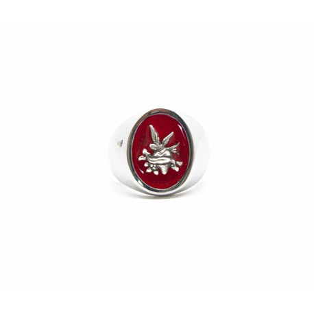 Swallow Heart red enamel ring