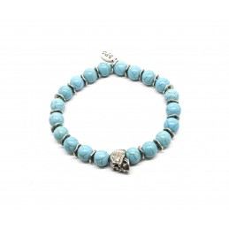 Bracelet Magnesite turquoise, skull étain