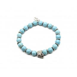 Magnesite turquoise and patinated pewter skull bracelet