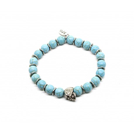 Bracelet Magnesite turquoise et skull étain